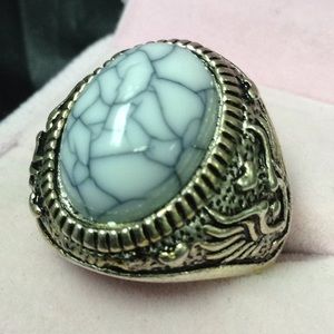 Men's white and gray stone silver ring Sz11